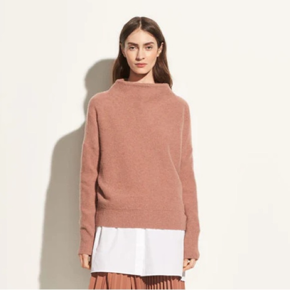 Vince 100% cashmere funnel neck sweater rose